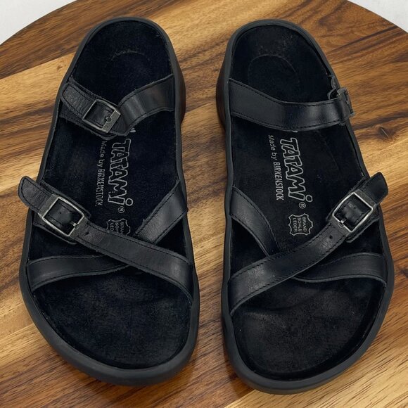 Tatami Birkenstock Womens 7 / 38 Narrow Black Leather Strappy Slip On Sandals - Picture 6 of 10
